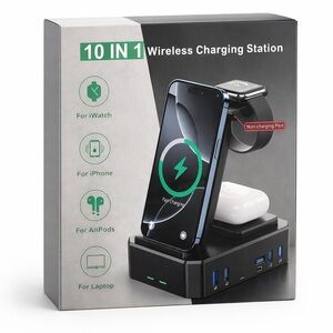 10-in-1 Wireless Charging Station Fast Charge Dock for iPhone Apple Watch AirPod